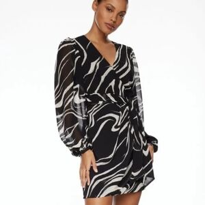 Dynamite Black and cream swirl wrap mini dress